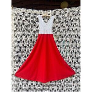 70s Maxi Silver & Red Party Dress S